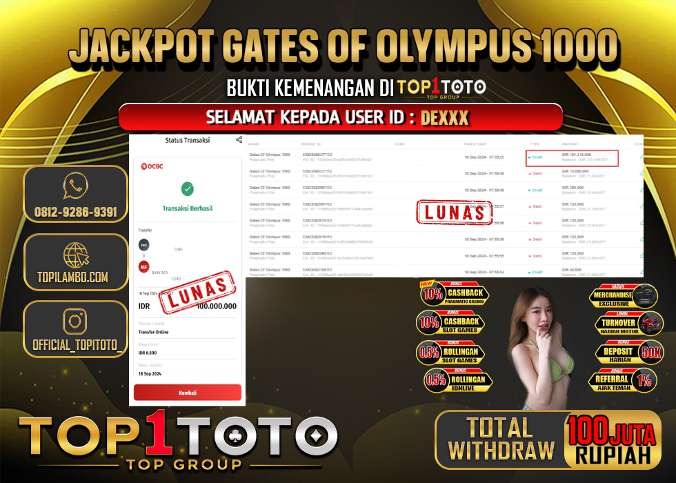 TOP1TOTO JACKPOT SL0T GATES OF OLYMPUS 1000 Rp100.000.000 - LUNAS	