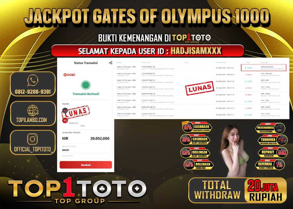 TOP1TOTO JACKPOT SL0T GATES OF OLYMPUS 1000 Rp,20,000.000 - LUNAS	