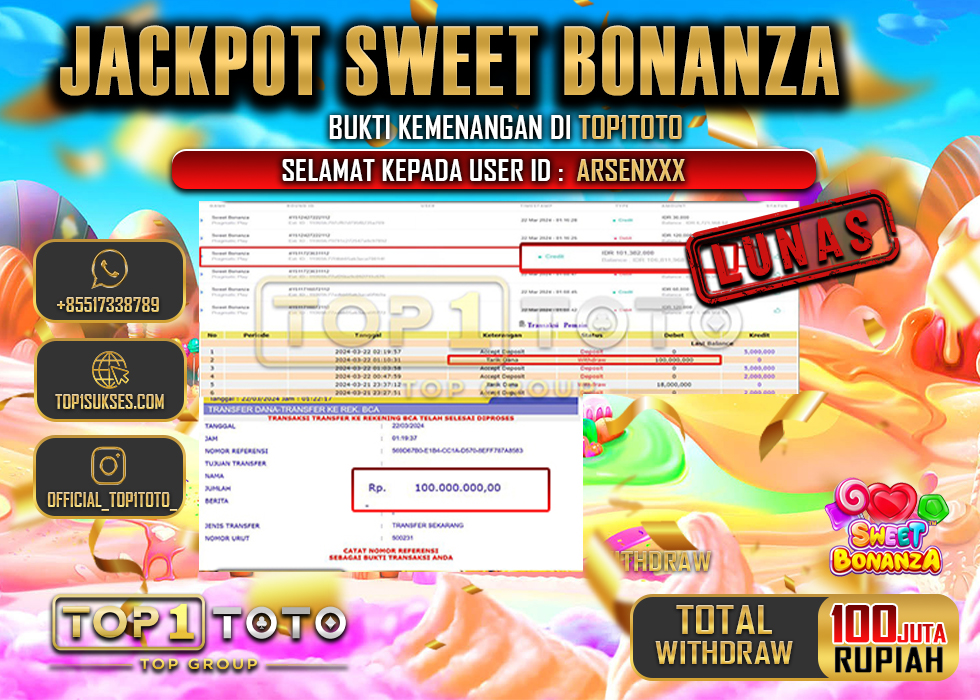 TOP1TOTO JACKPOT SWEET BONANZA RP.100.000.000 - LUNAS