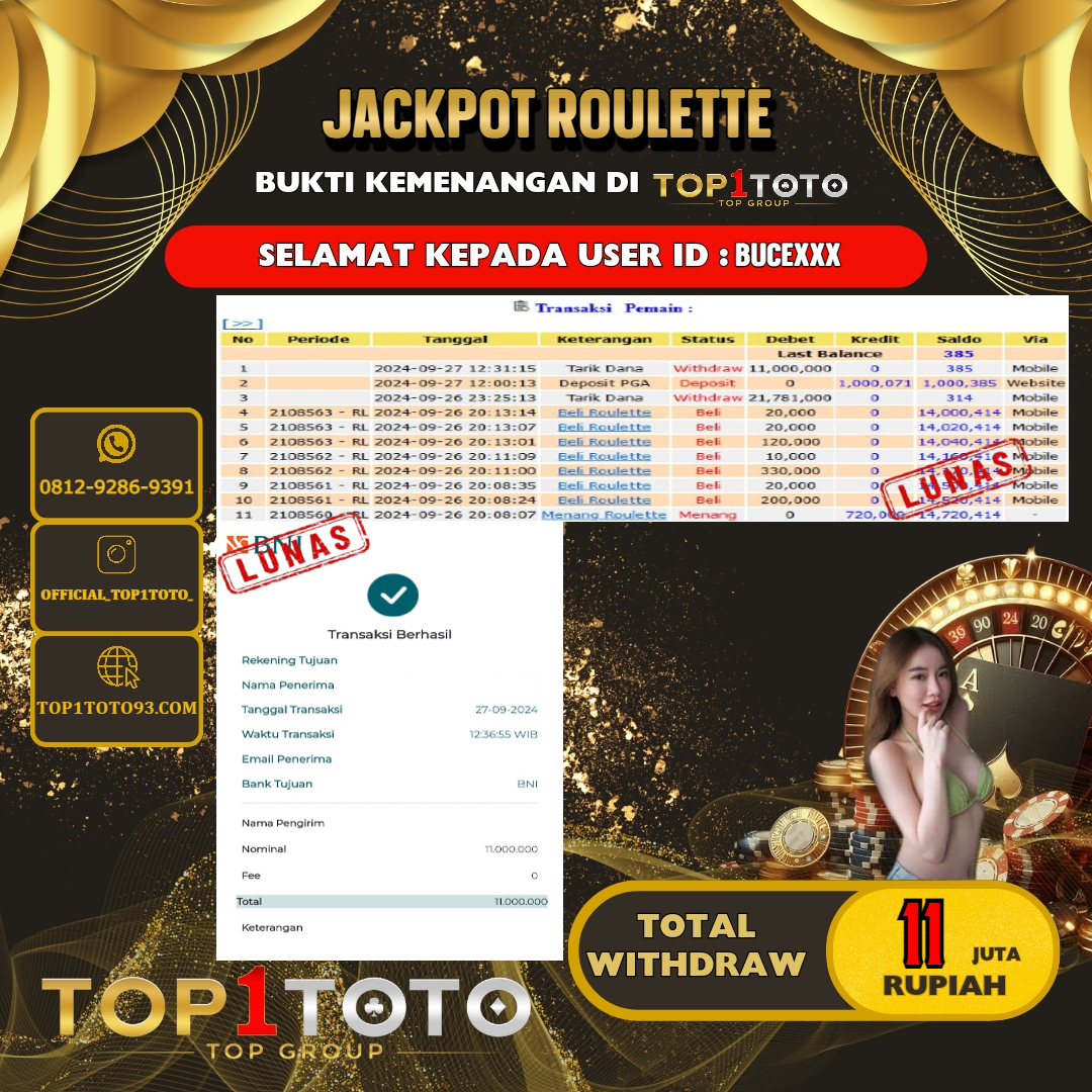 TOP1TOTO JACKP0T CASINO ROULETTE RP 11.000.000 - LUNAS