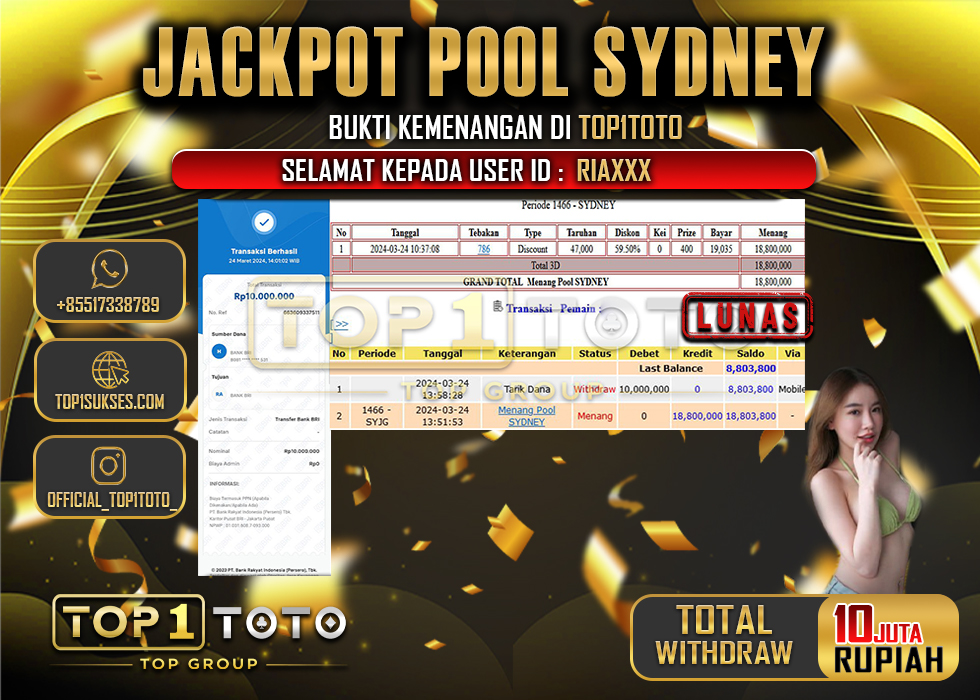 TOP1TOTO JACKPOT POOL SYDNEY RP.10.000.000 - LUNAS