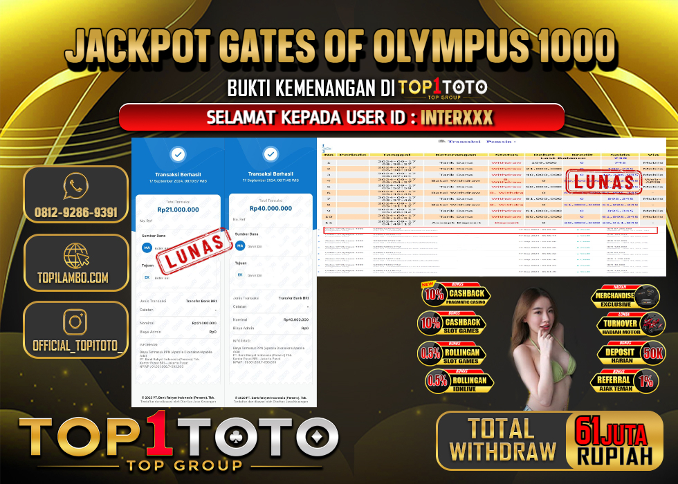 TOP1TOTO JACKPOT SLOT GATES OF OLYMPUS 1000 Rp.61.000.000 - LUNAS	